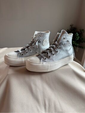Converse All Star Lift High Top Platform Sneakers - Silver Glitter